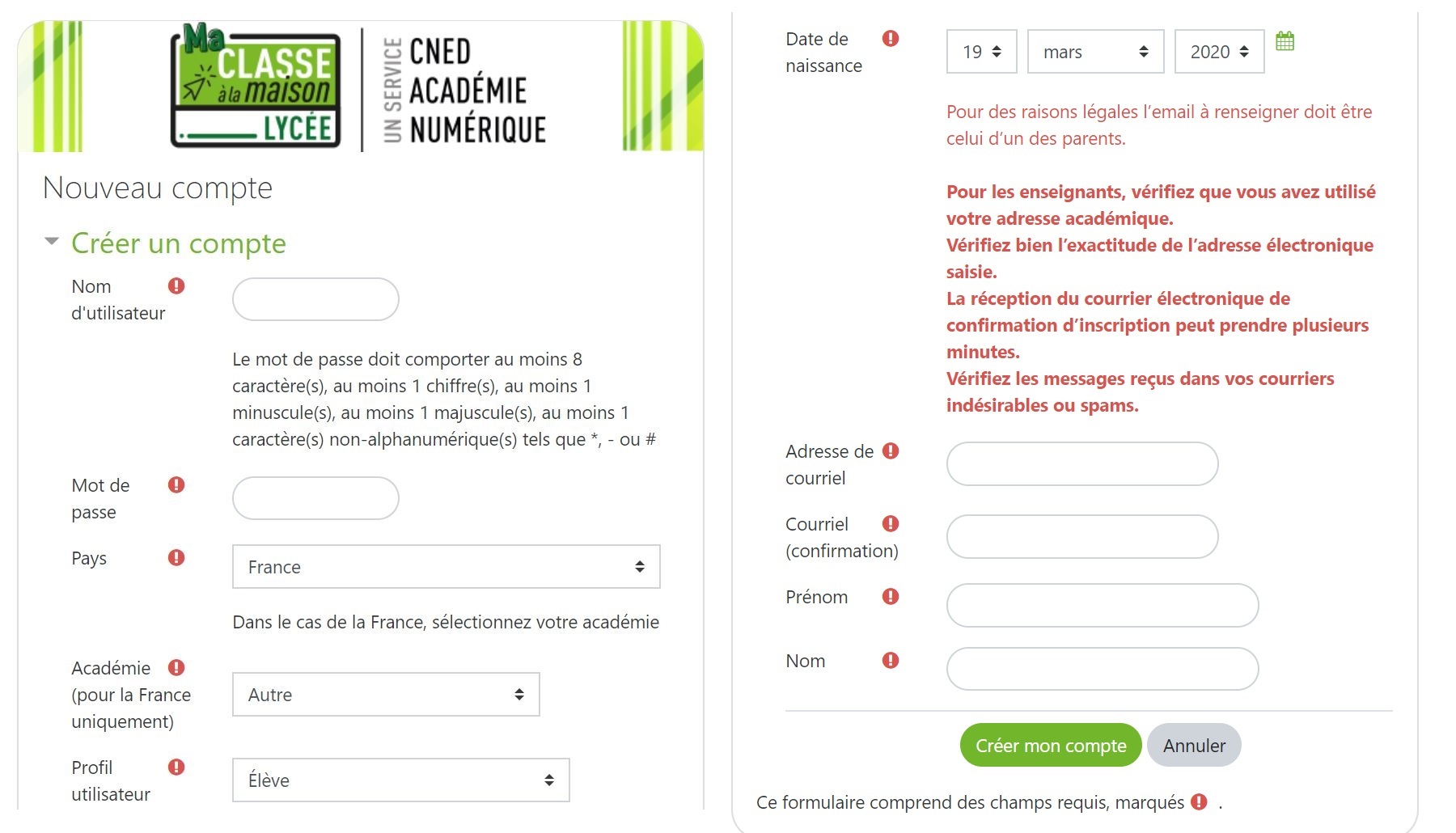 Découvrir Ma classe à la maison (site du CNED)